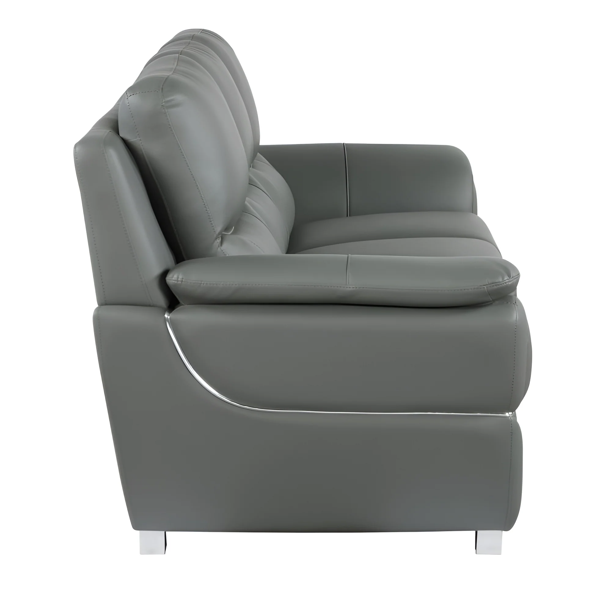85" Gray Leather Sofa With Silver Legs - Image 5