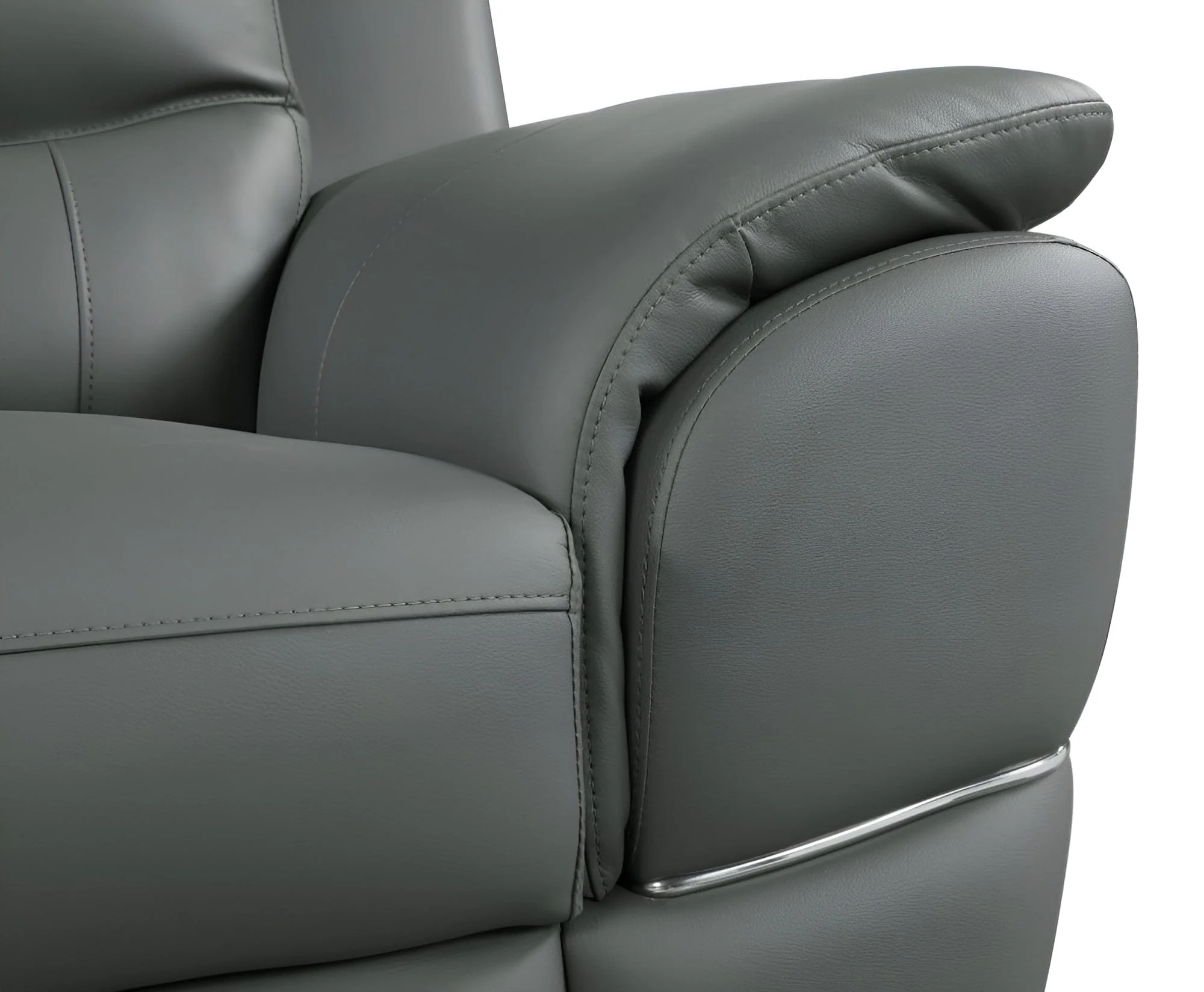 85" Gray Leather Sofa With Silver Legs - Image 7