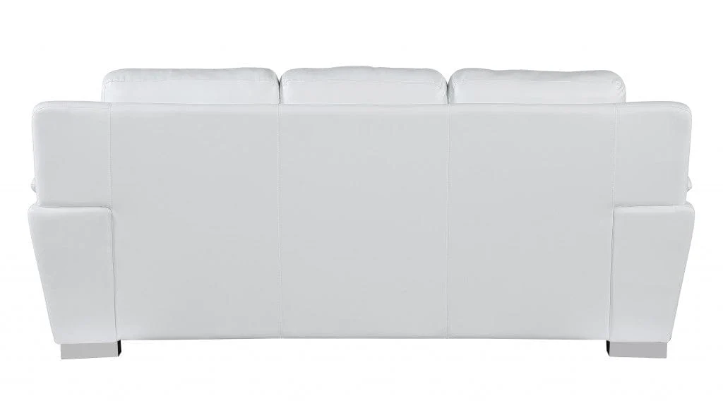 85" White Leather Sofa With Silver Legs - Image 4