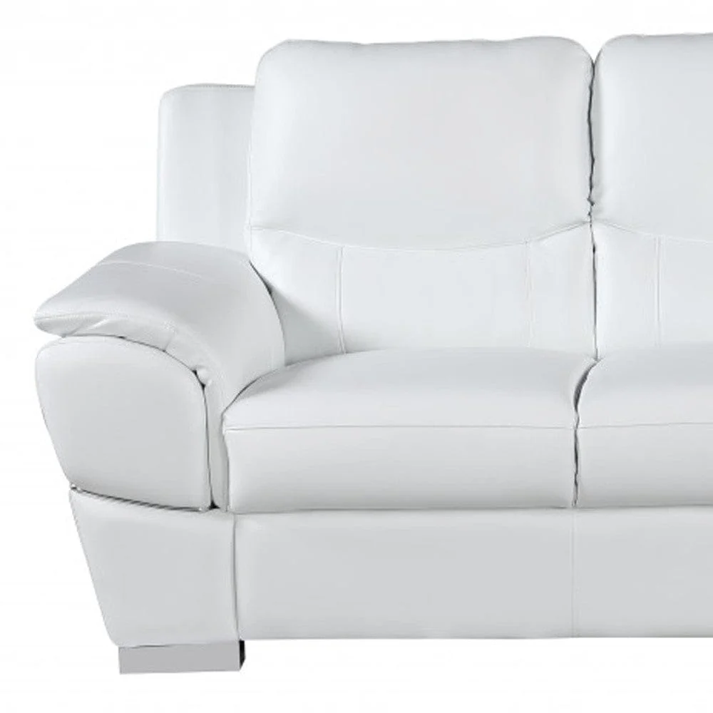 85" White Leather Sofa With Silver Legs - Image 8