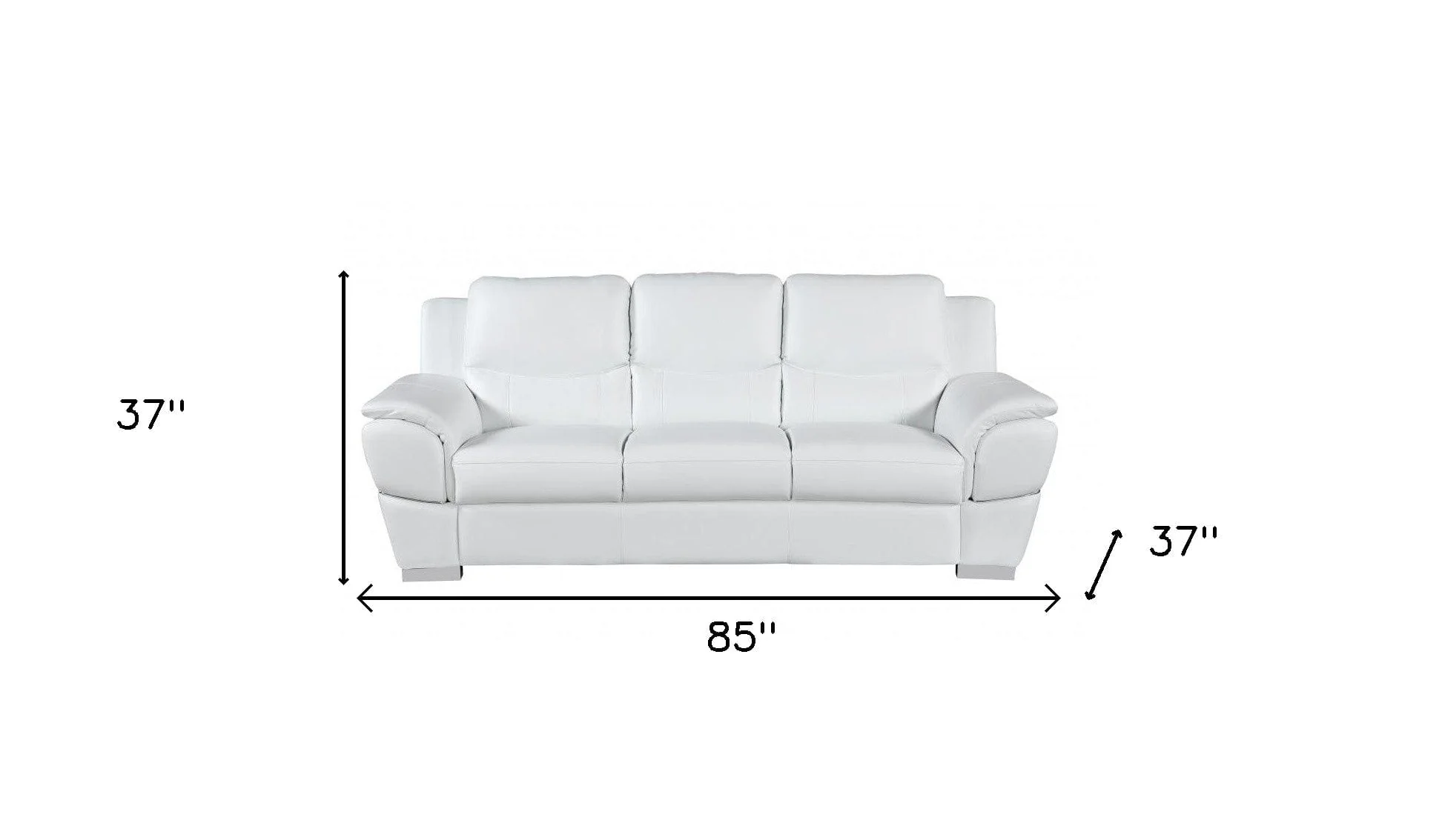 85" White Leather Sofa With Silver Legs - Image 9
