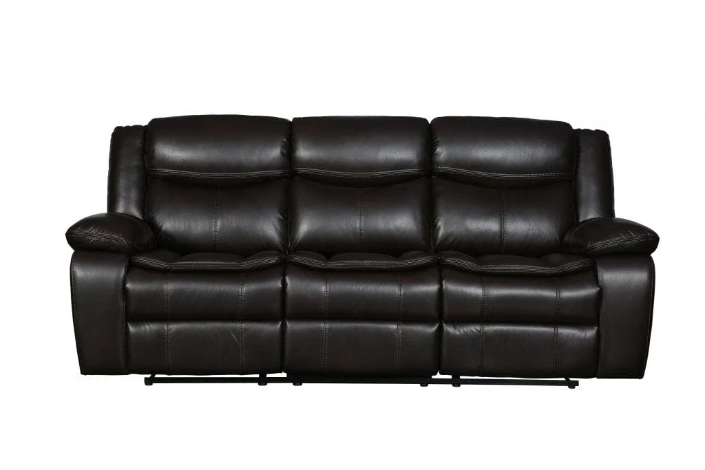 86" Brown Faux Leather Sofa With Black Legs - Image 2