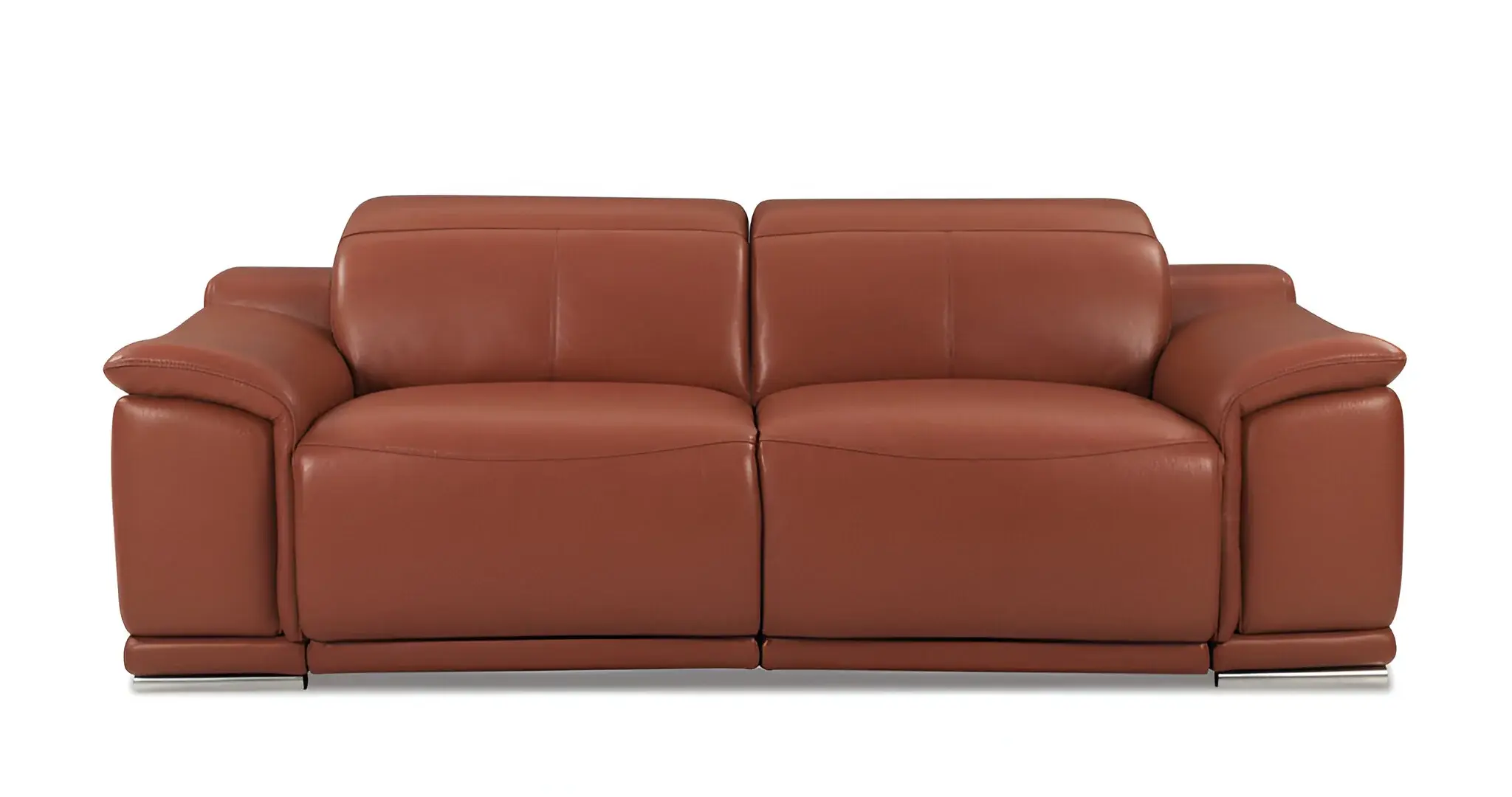 86" Camel Italian Leather USB Reclining Sofa With Silver Legs - Image 2