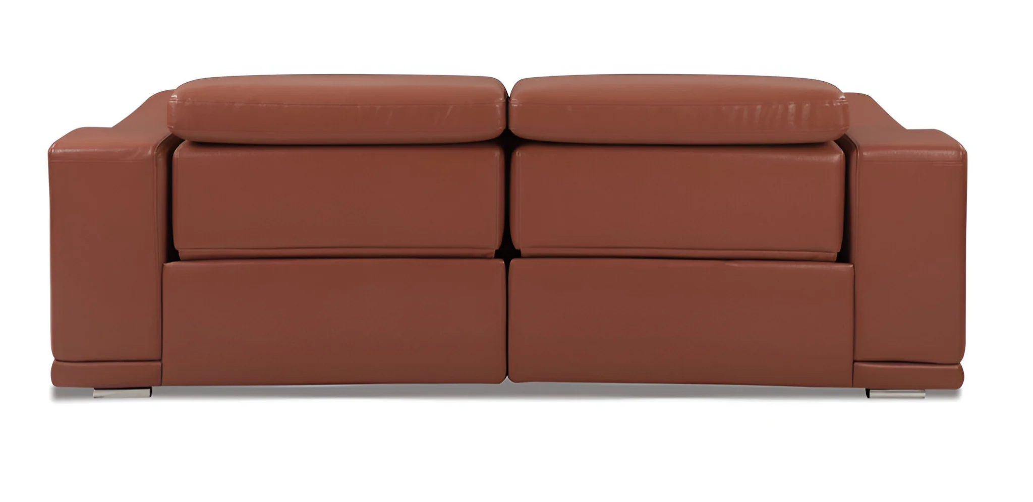 86" Camel Italian Leather USB Reclining Sofa With Silver Legs - Image 4