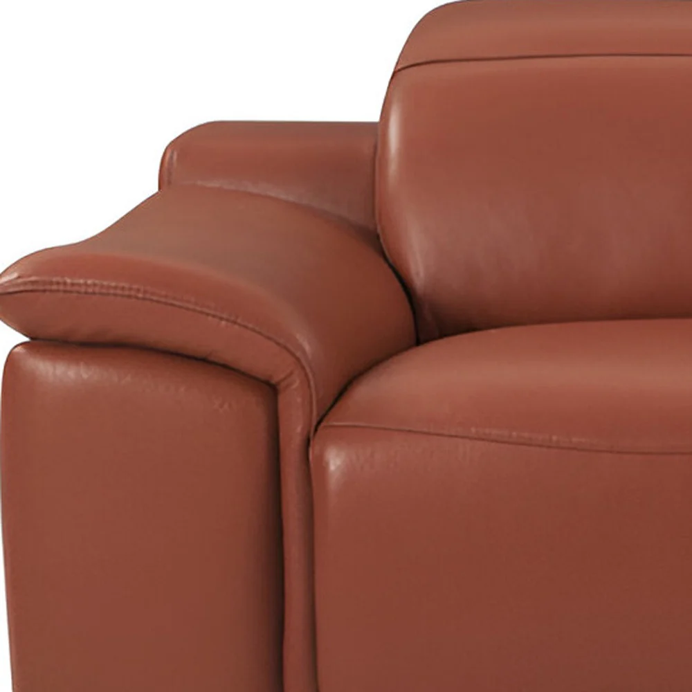 86" Camel Italian Leather USB Reclining Sofa With Silver Legs - Image 6