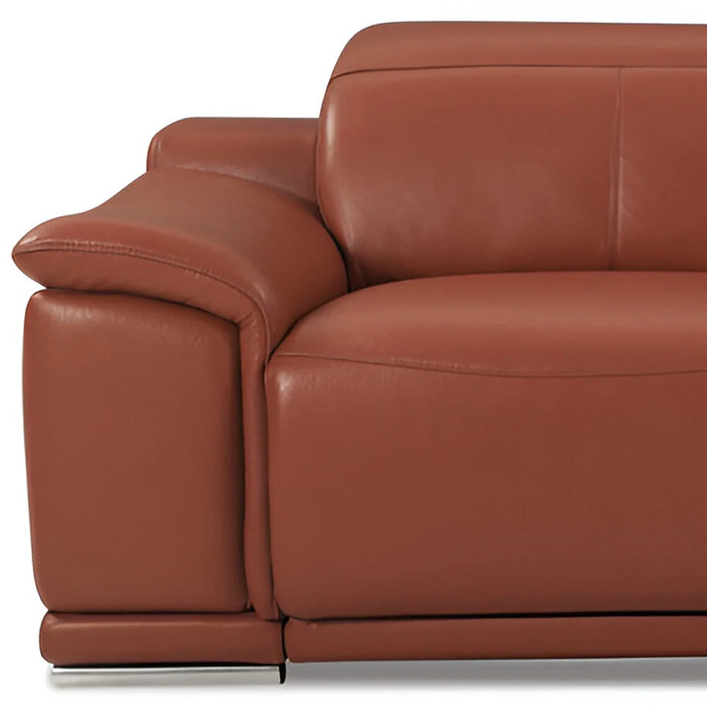 86" Camel Italian Leather USB Reclining Sofa With Silver Legs - Image 7
