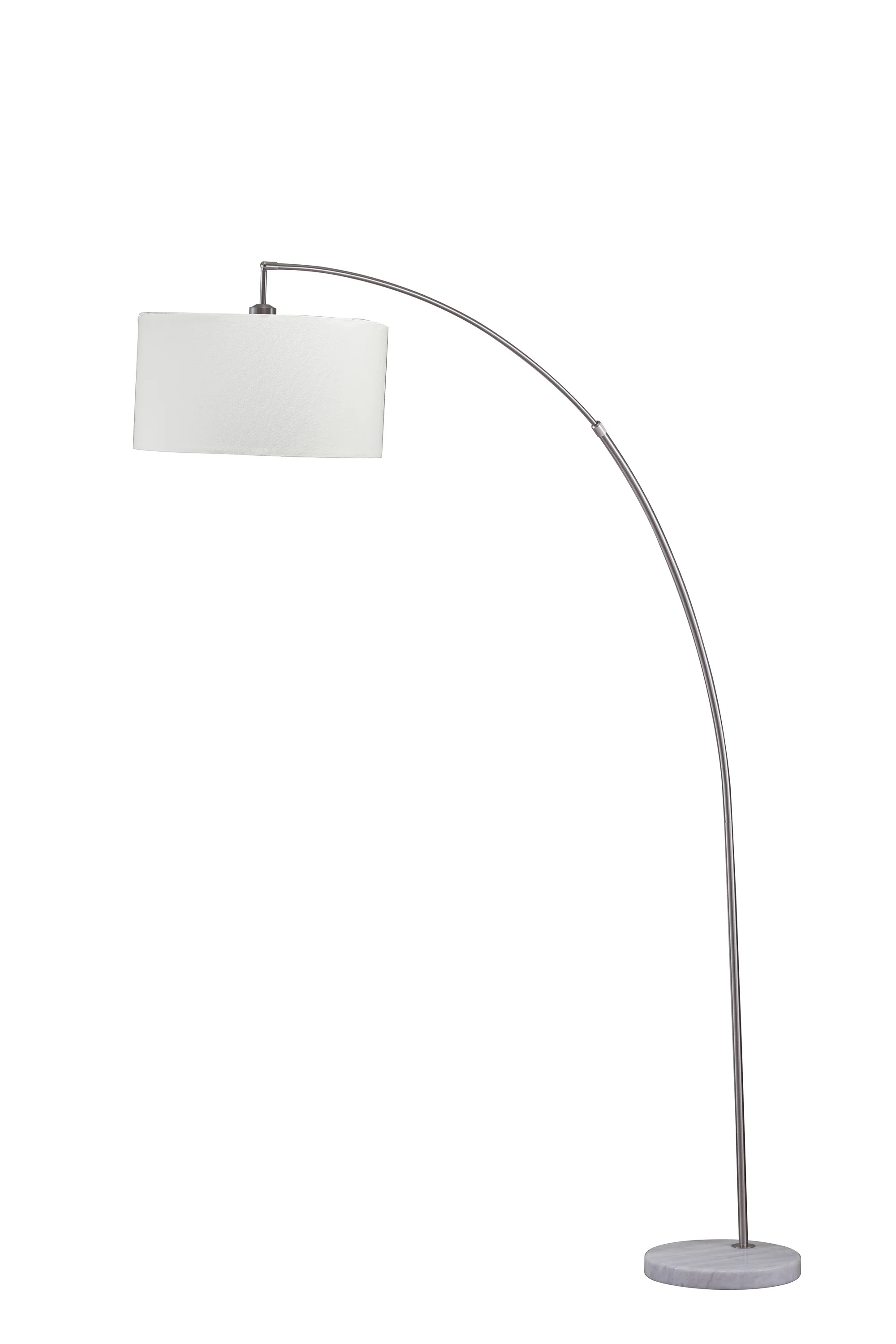 86" White And Silver Arc Floor Lamp With White Drum Shade - Image 2
