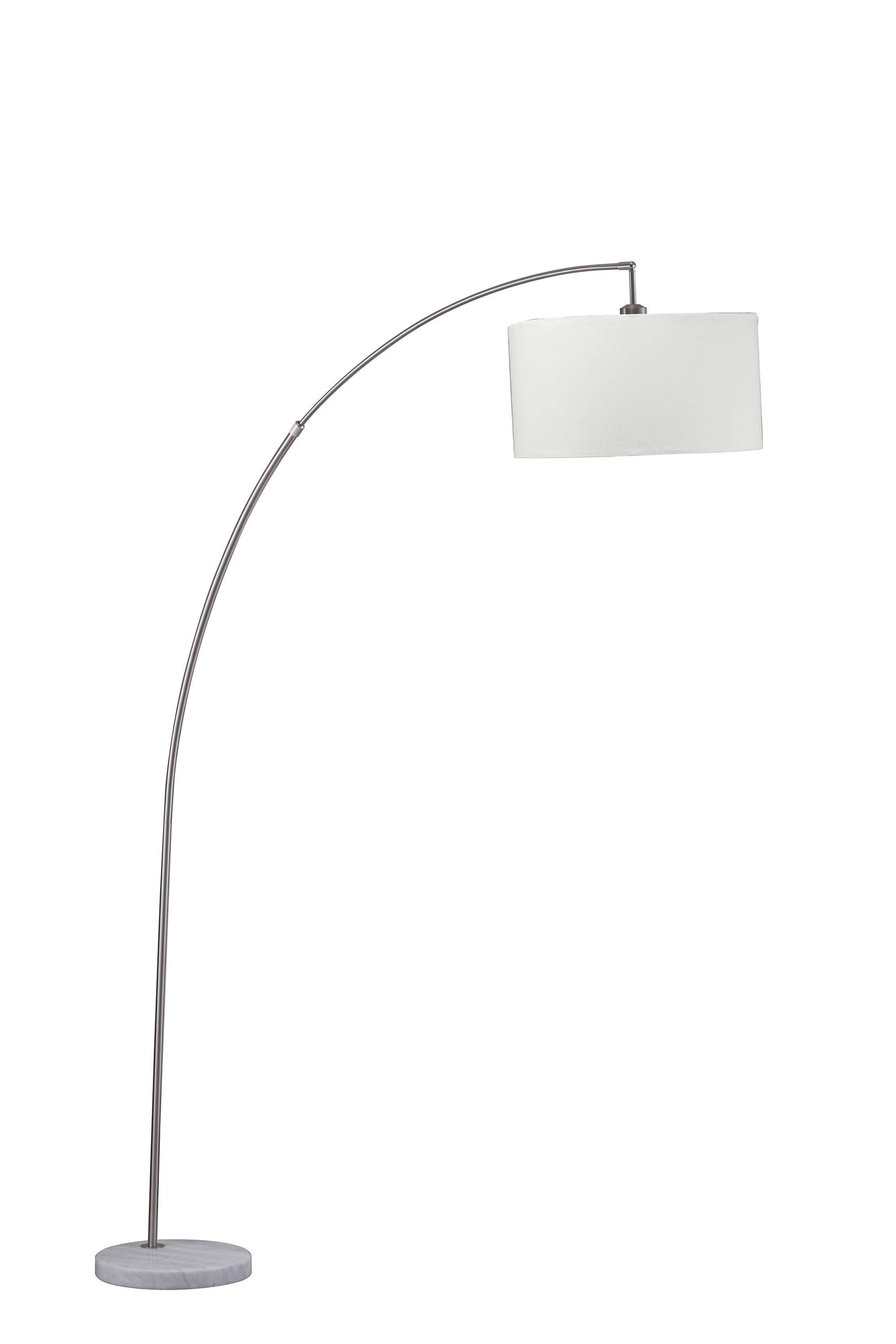 86" White And Silver Arc Floor Lamp With White Drum Shade - Image 3