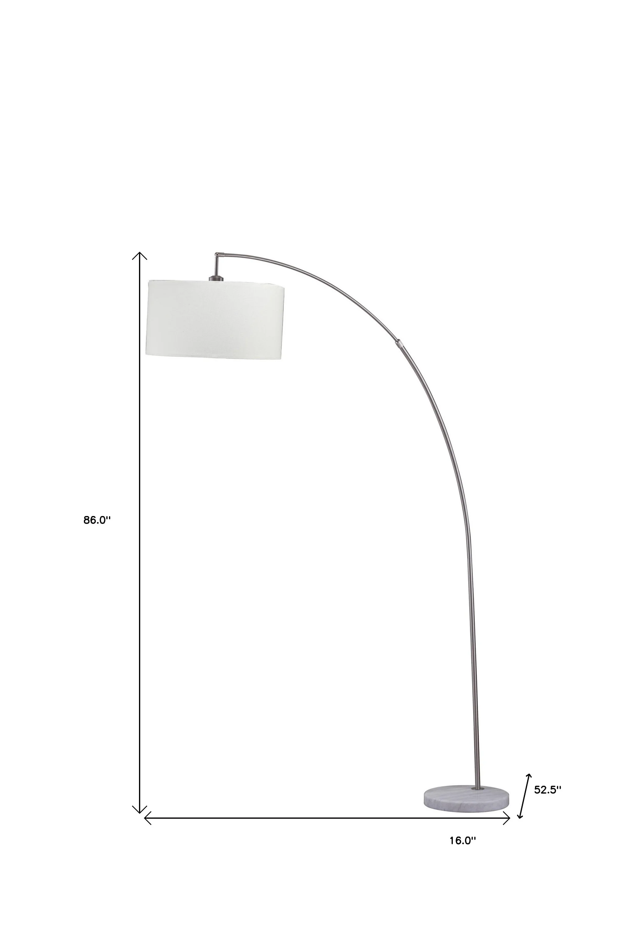 86" White And Silver Arc Floor Lamp With White Drum Shade - Image 6