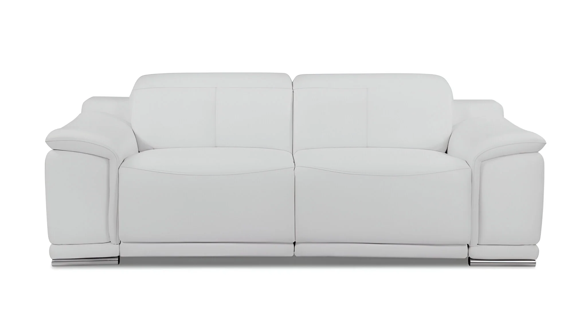 86" White Italian Leather USB Reclining Sofa With Silver Legs - Image 2