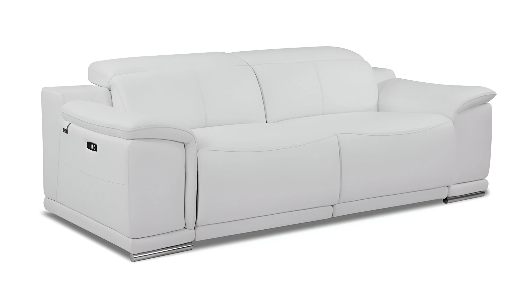86" White Italian Leather USB Reclining Sofa With Silver Legs - Image 3