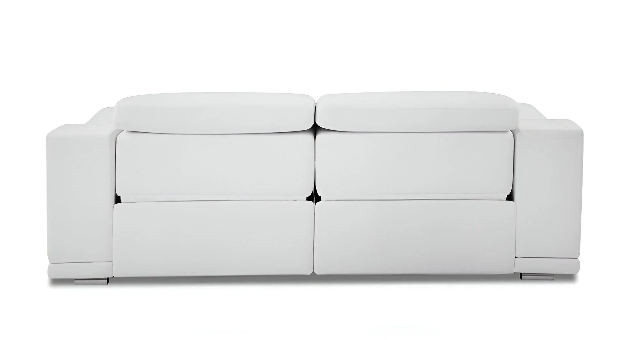 86" White Italian Leather USB Reclining Sofa With Silver Legs - Image 4