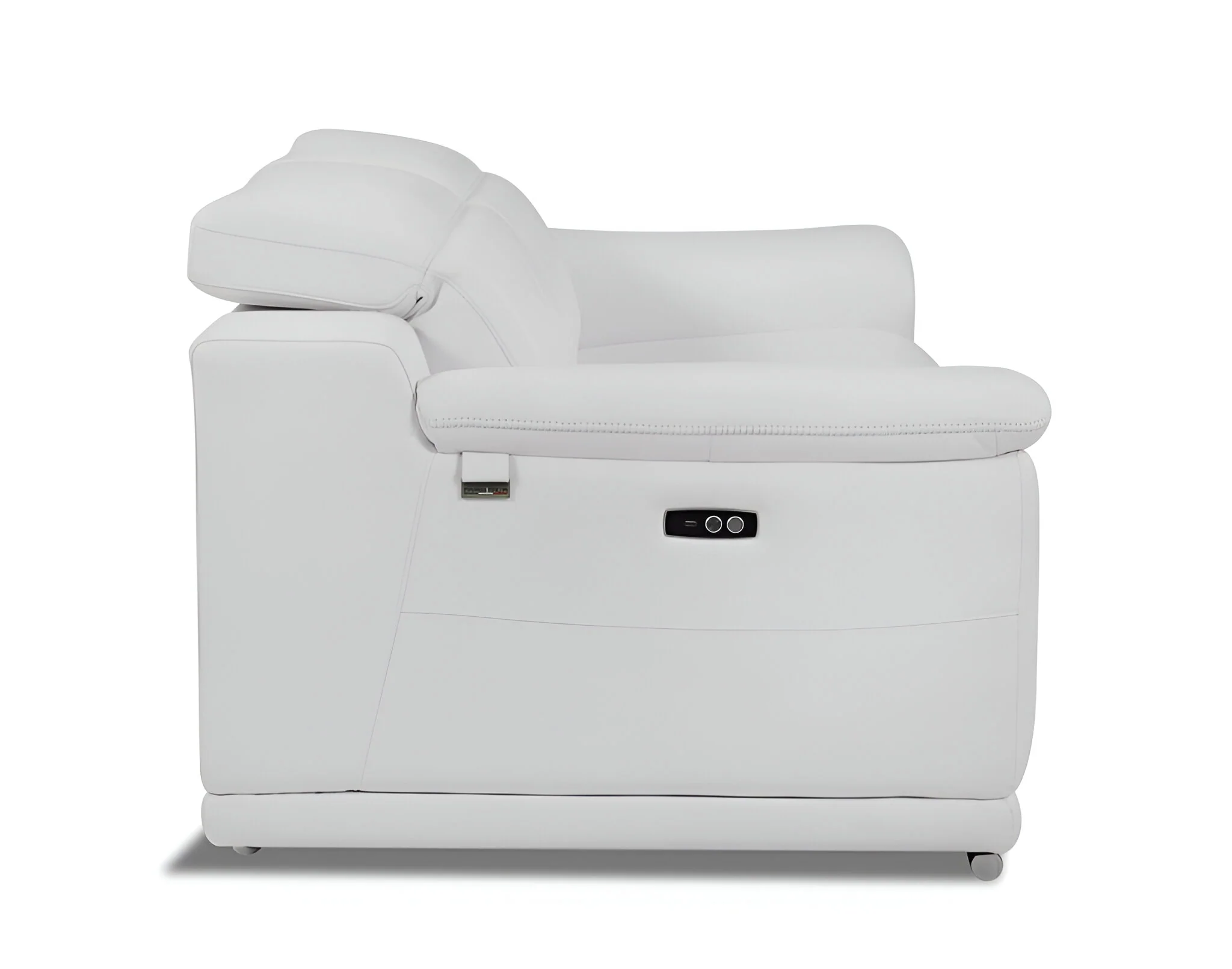 86" White Italian Leather USB Reclining Sofa With Silver Legs - Image 5