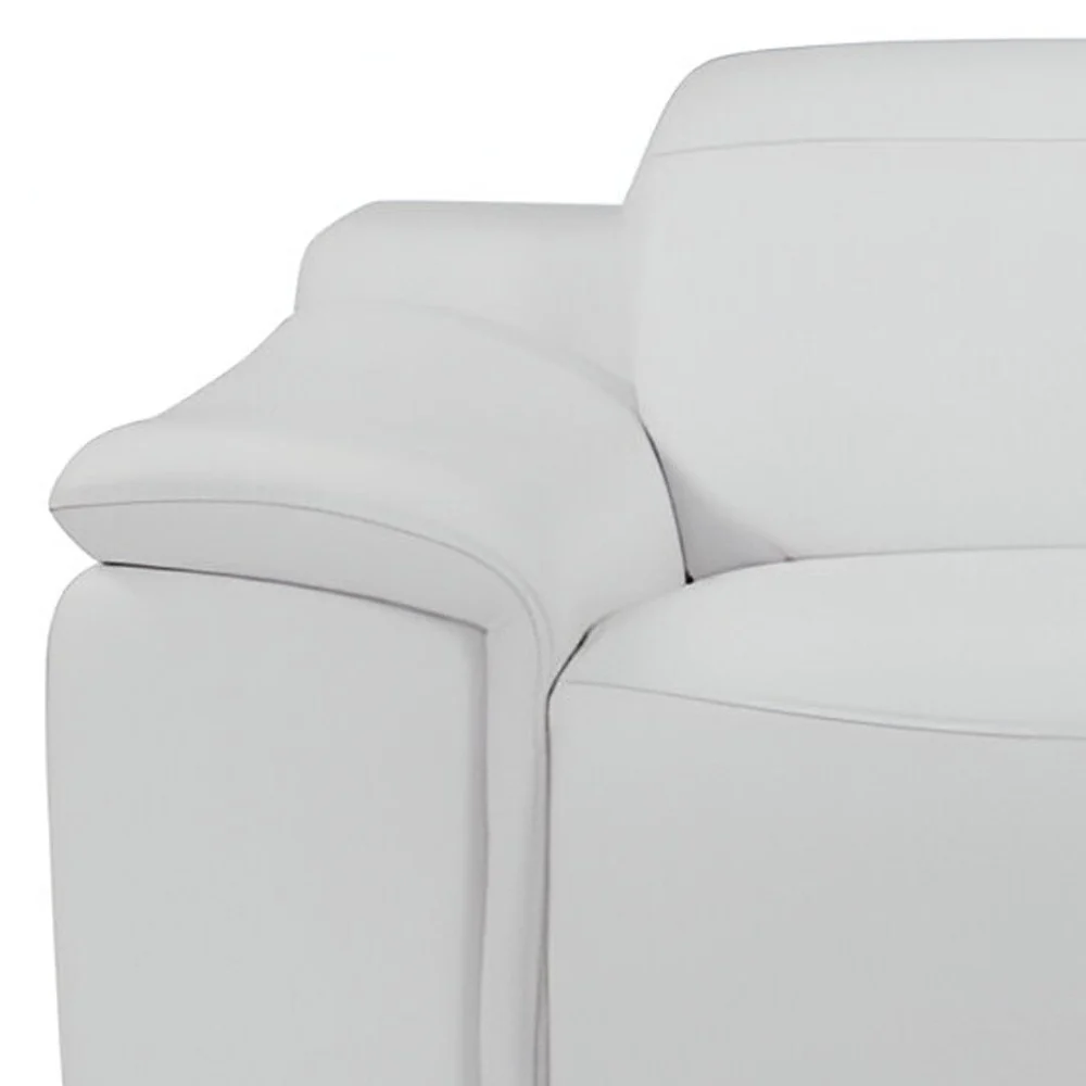 86" White Italian Leather USB Reclining Sofa With Silver Legs - Image 6