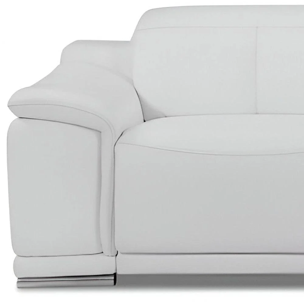 86" White Italian Leather USB Reclining Sofa With Silver Legs - Image 7