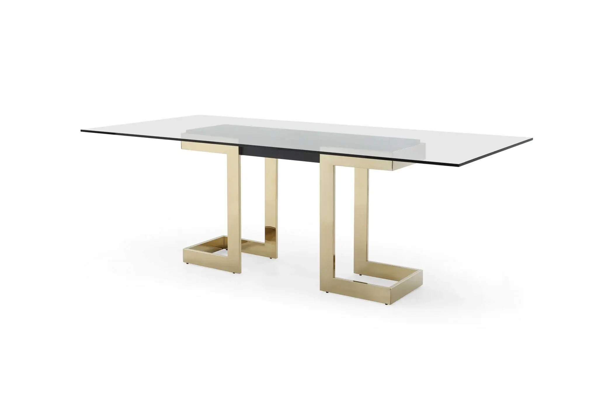 87" Clear And Gold Glass And Stainless Steel Double Pedestal Base Dining Table - Image 2