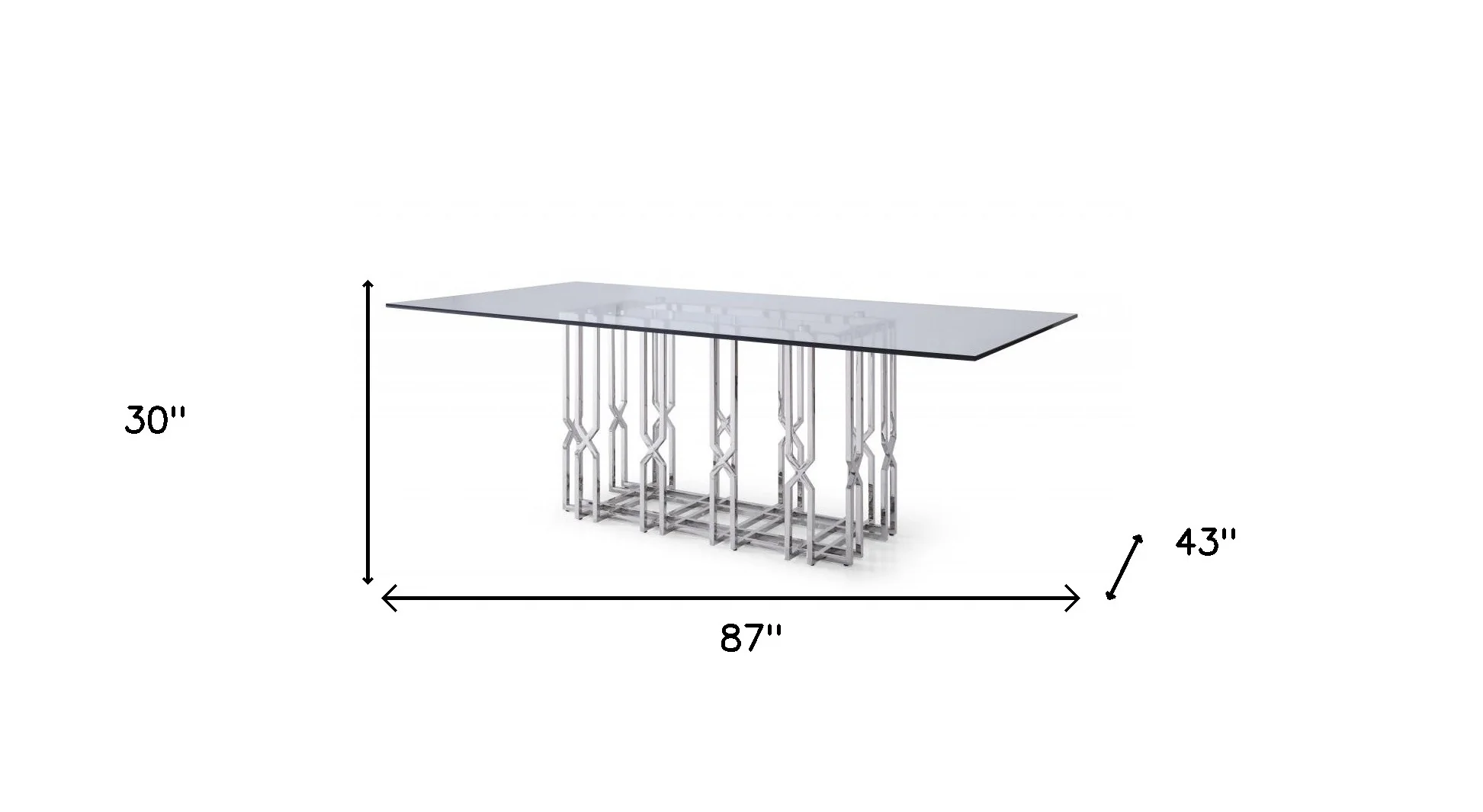 87" Clear And Silver Glass And Stainless Steel Pedestal Base Dining Table - Image 4