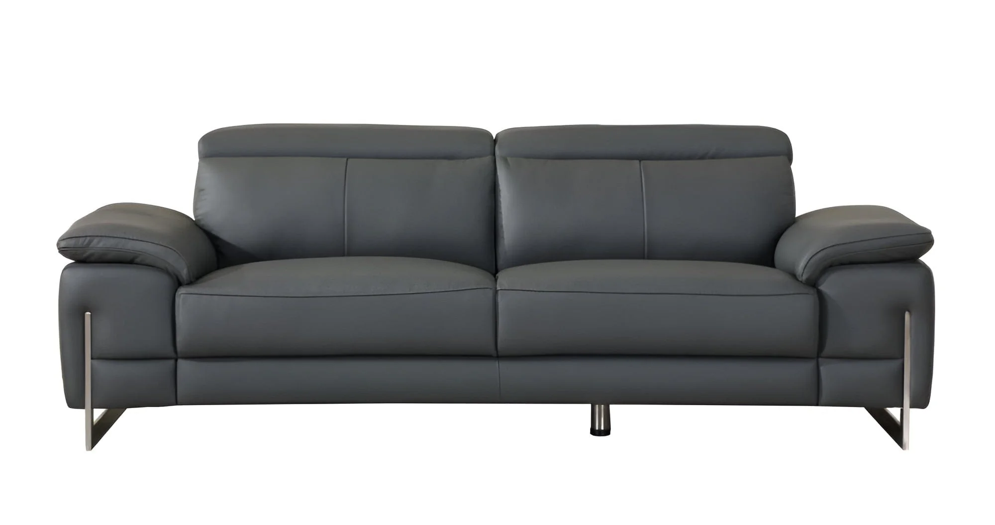 87" Dark Gray Italian Leather Sofa With Silver Legs - Image 2