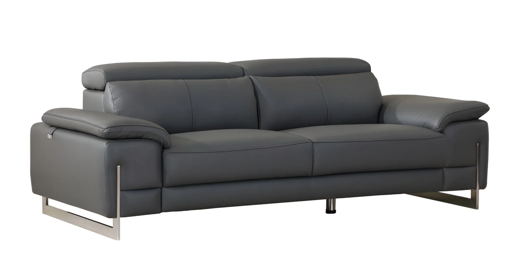 87" Dark Gray Italian Leather Sofa With Silver Legs - Image 3