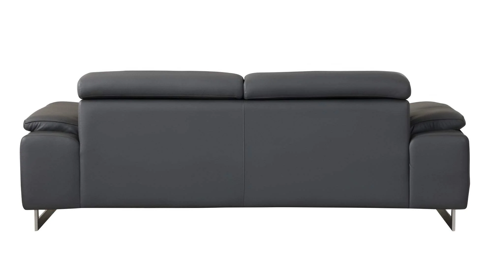87" Dark Gray Italian Leather Sofa With Silver Legs - Image 4