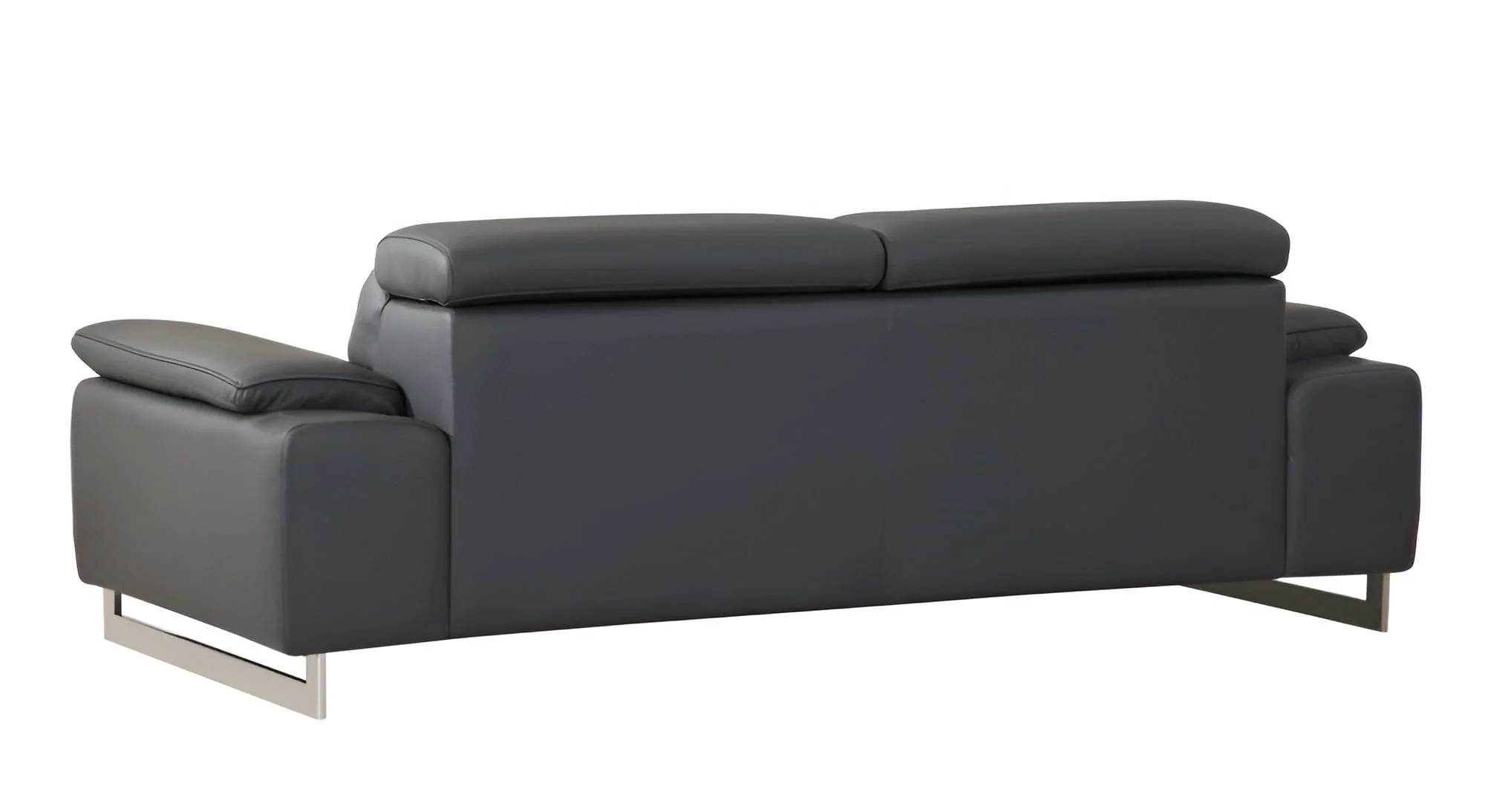 87" Dark Gray Italian Leather Sofa With Silver Legs - Image 5
