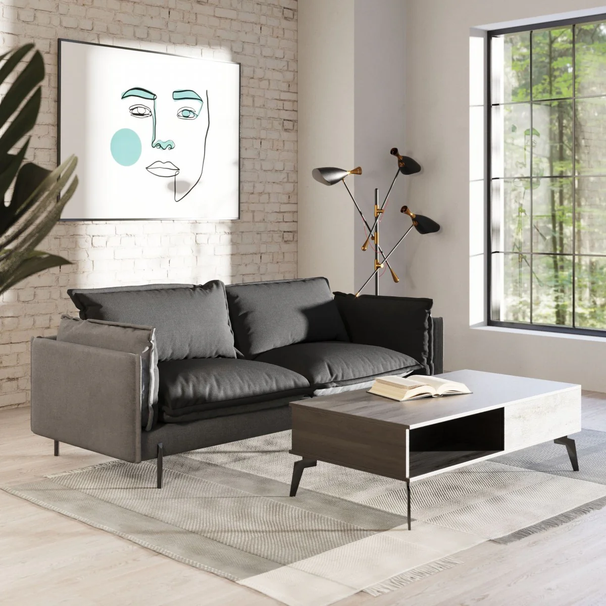 87" Dark Gray Polyester Blend Sofa With Silver Legs - Image 6