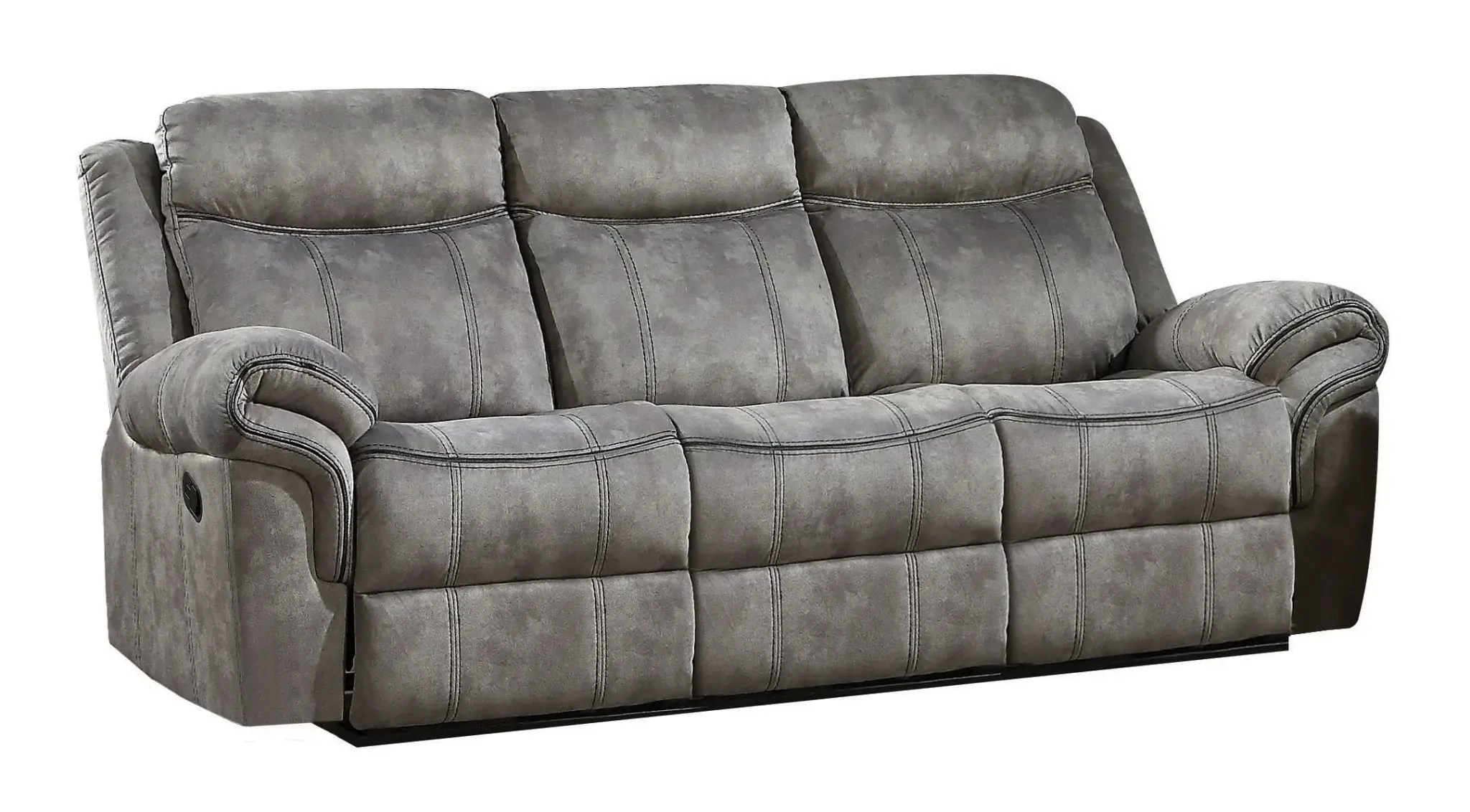 87" Gray Velvet Reclining USB Sofa With Black Legs - Image 2