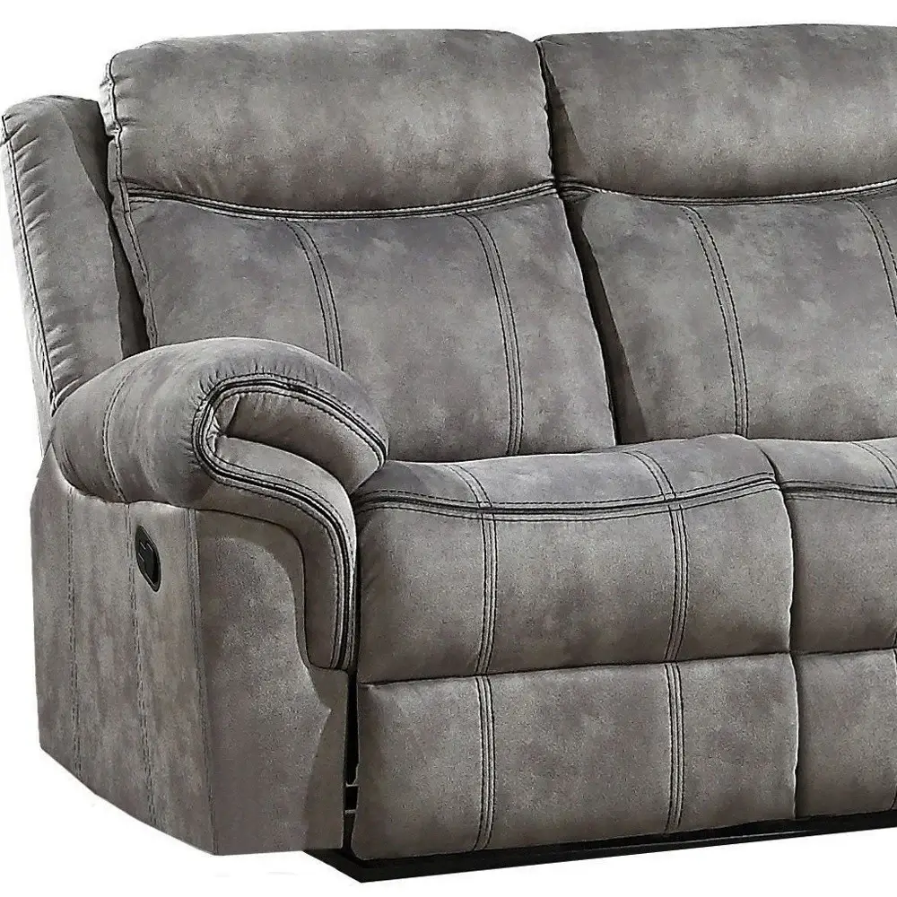 87" Gray Velvet Reclining USB Sofa With Black Legs - Image 3