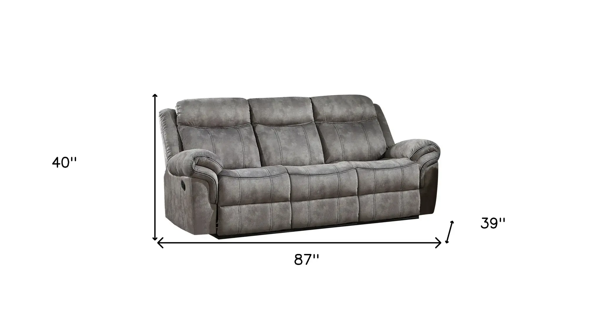87" Gray Velvet Reclining USB Sofa With Black Legs - Image 4