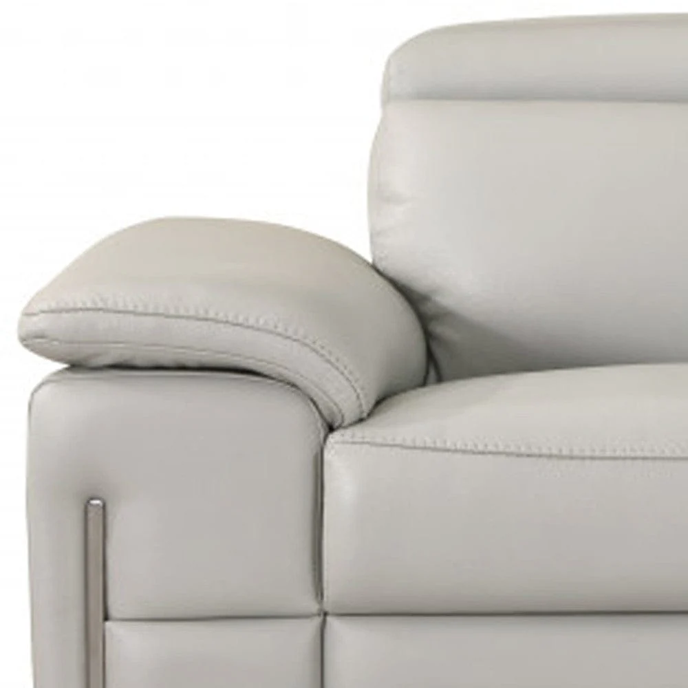 87" Light Gray Italian Leather Sofa With Silver Legs - Image 3