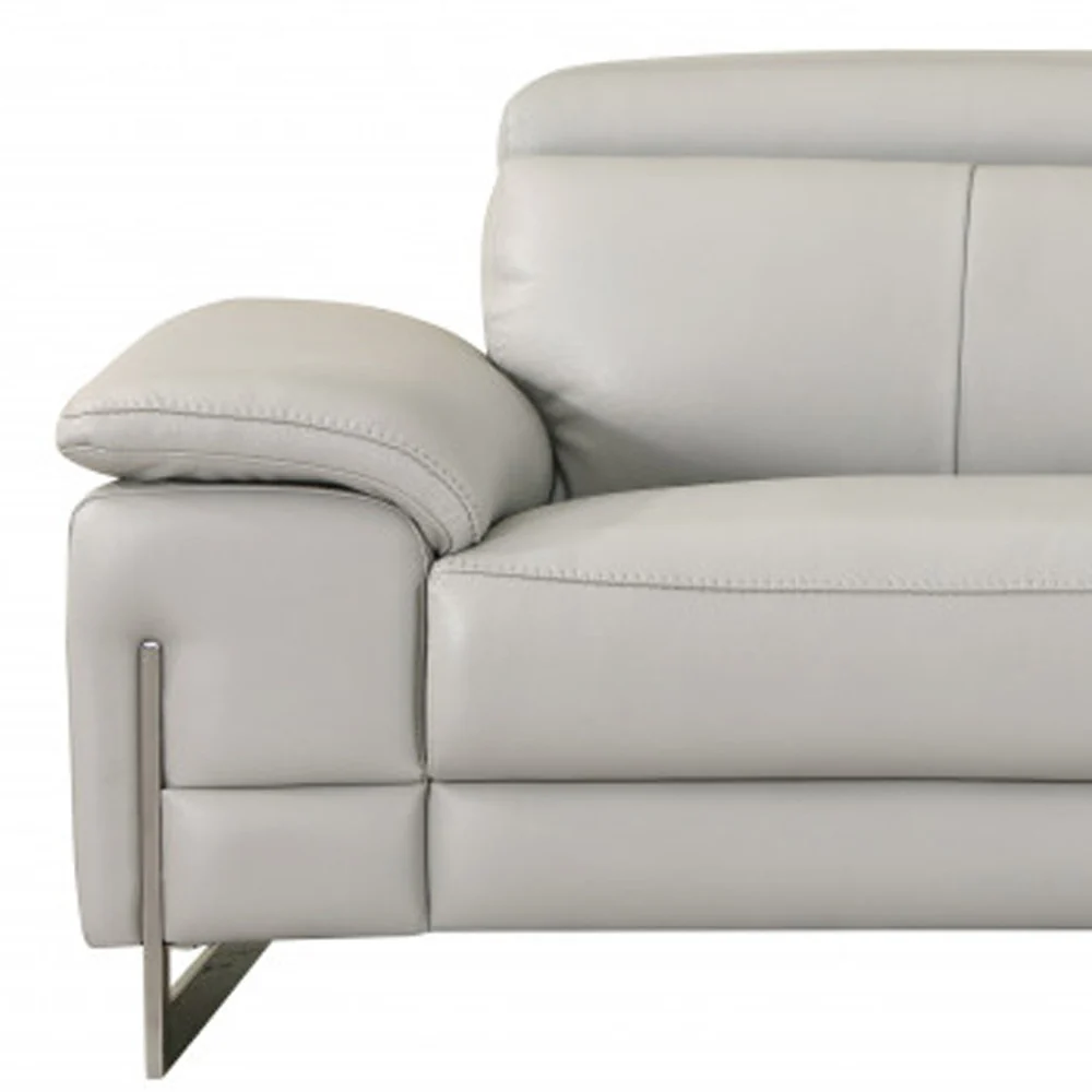 87" Light Gray Italian Leather Sofa With Silver Legs - Image 4