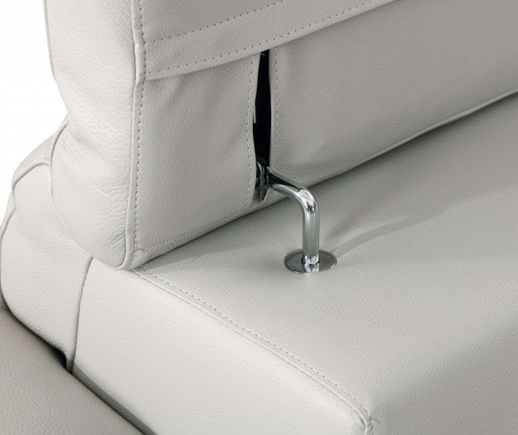 87" Light Gray Italian Leather Sofa With Silver Legs - Image 5