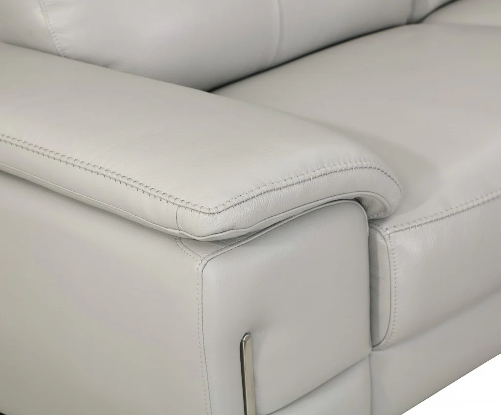 87" Light Gray Italian Leather Sofa With Silver Legs - Image 6