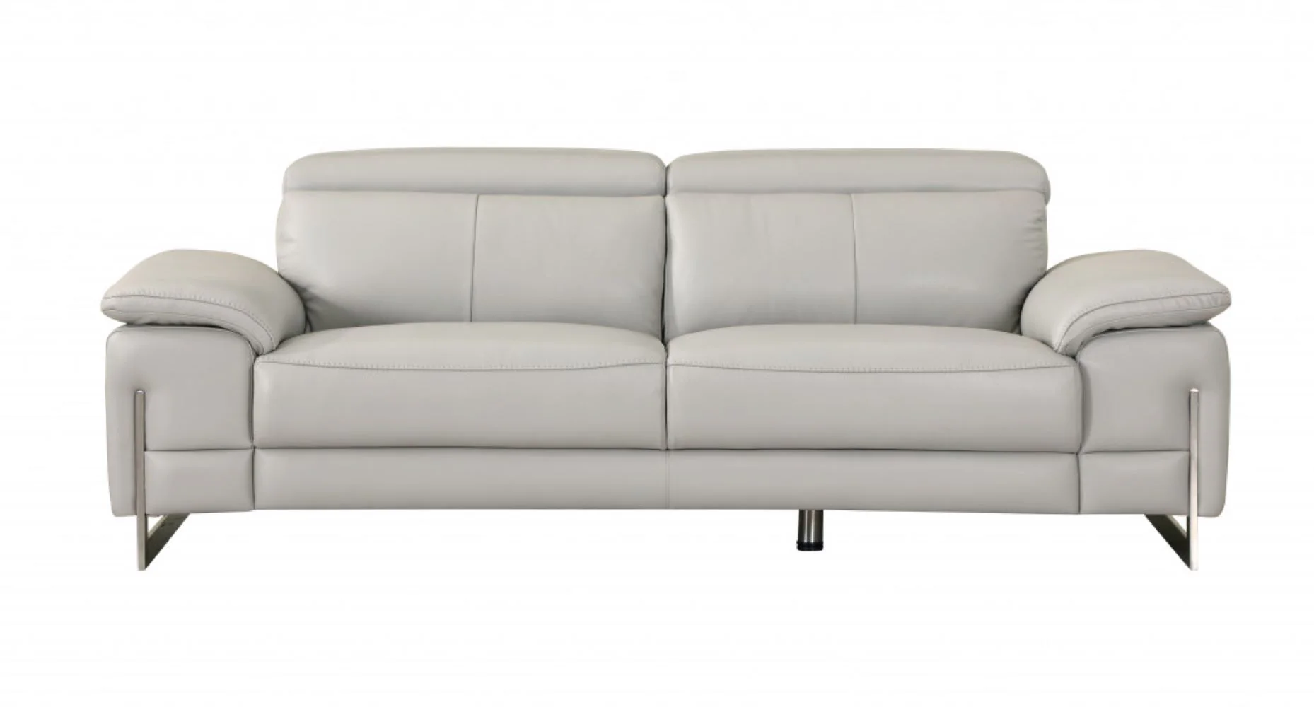 87" Light Gray Italian Leather Sofa With Silver Legs - Image 8