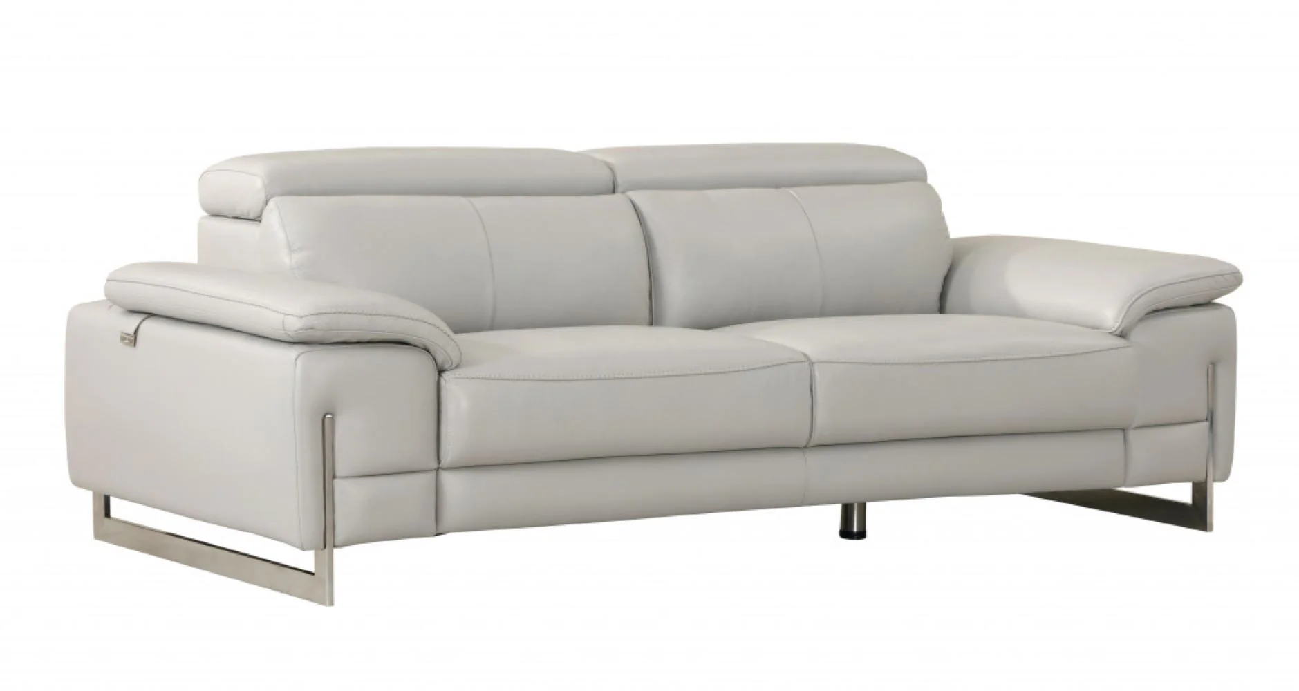 87" Light Gray Italian Leather Sofa With Silver Legs - Image 9