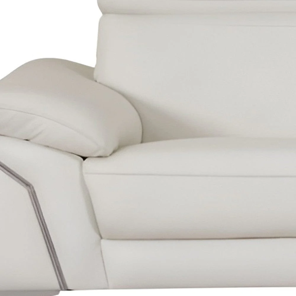 87" White Italian Leather Sofa With Silver Legs - Image 5