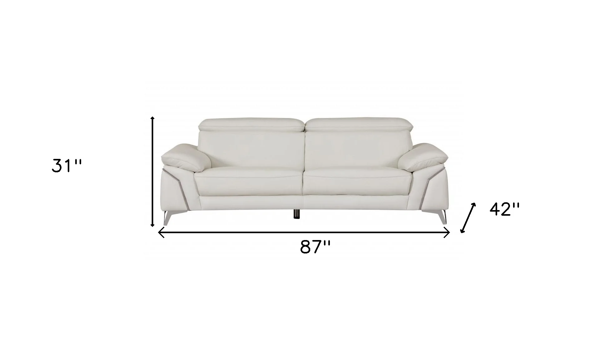 87" White Italian Leather Sofa With Silver Legs - Image 7