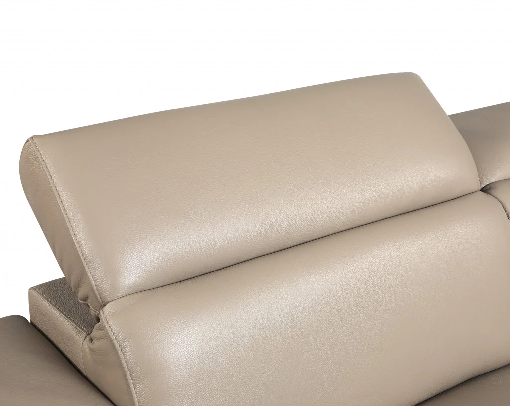 89" Beige Italian Leather Sofa With Silver Legs - Image 4