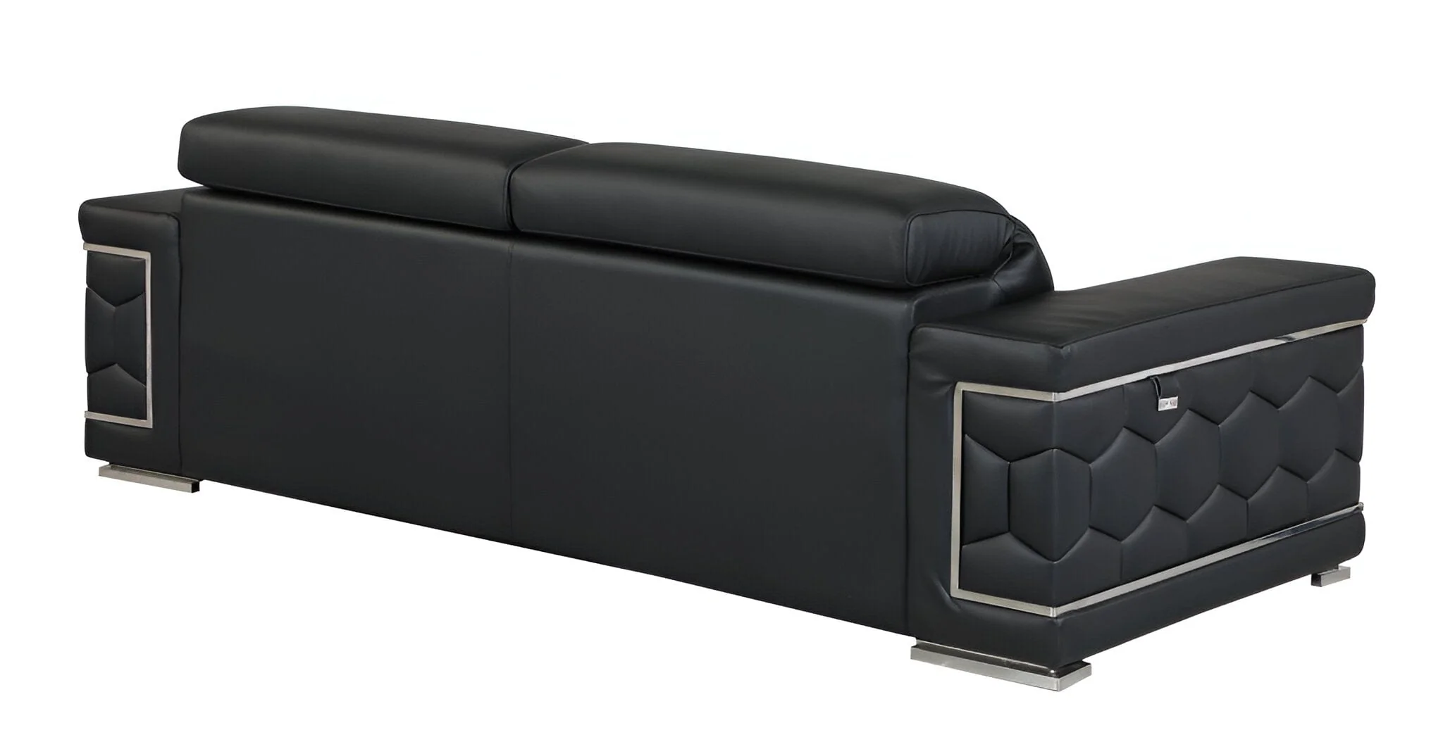 89" Black Italian Leather Sofa With Silver Legs - Image 4