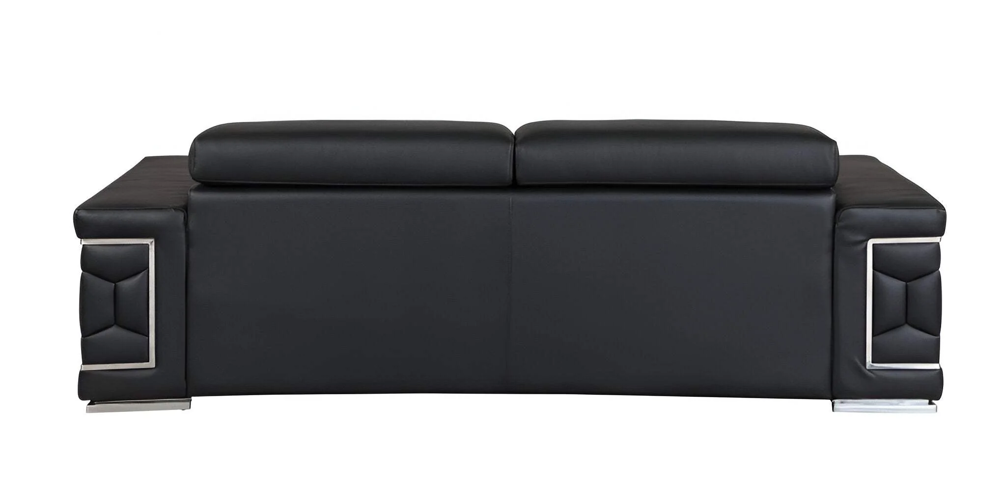 89" Black Italian Leather Sofa With Silver Legs - Image 5