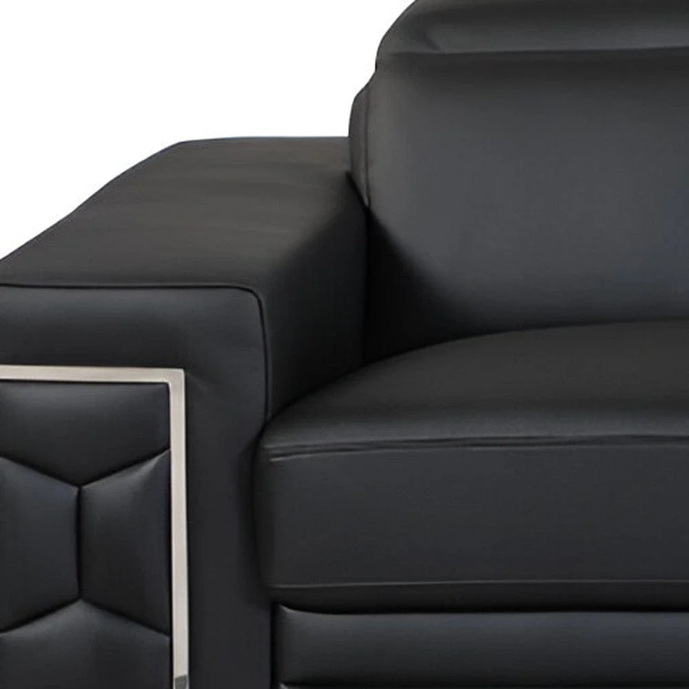 89" Black Italian Leather Sofa With Silver Legs - Image 7
