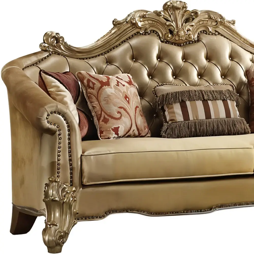 89" Bone Faux Leather Sofa And Toss Pillows With Gold Legs - Image 4