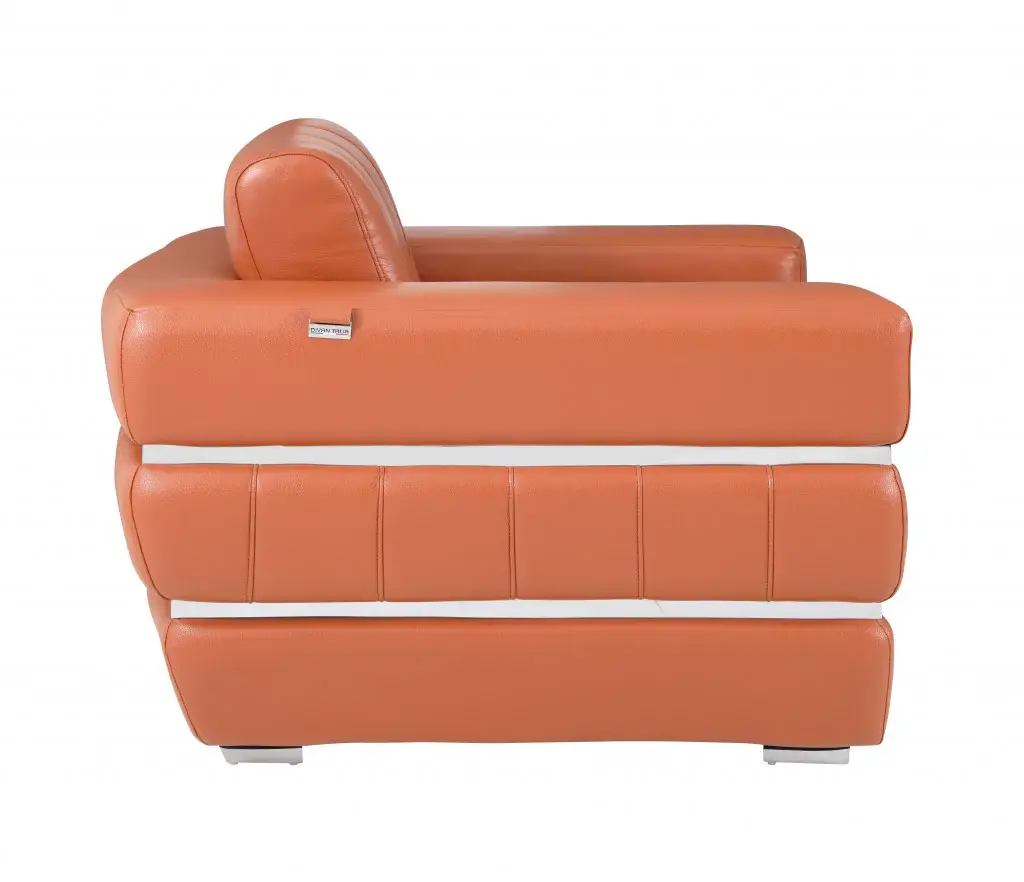 89" Camel Italian Leather Sofa With Silver Legs - Image 5