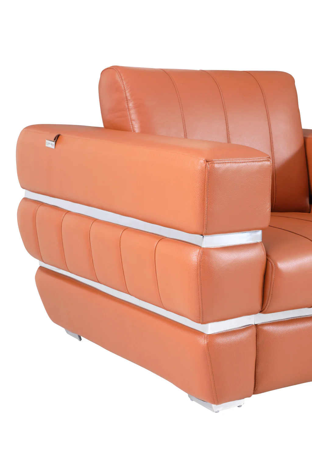 89" Camel Italian Leather Sofa With Silver Legs - Image 6