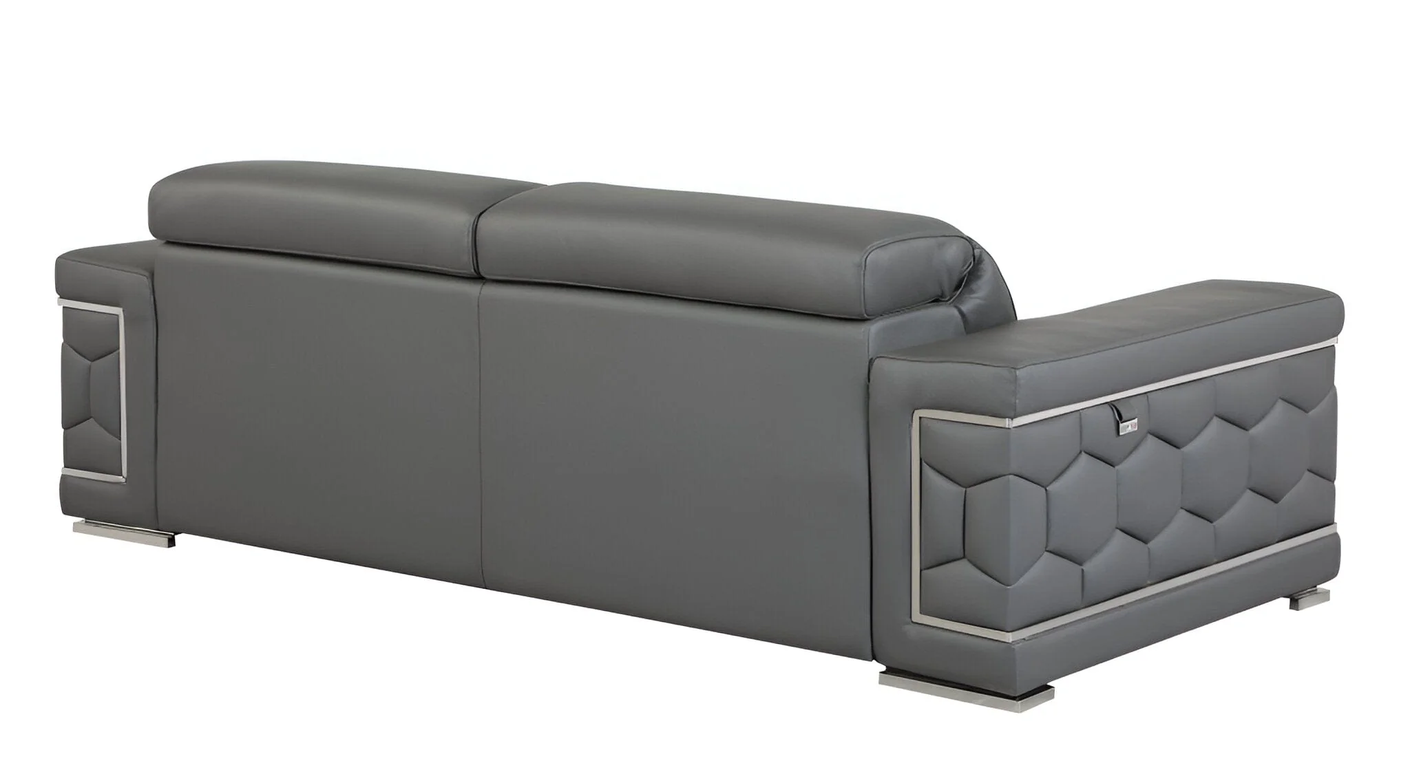 89" Dark Gray Italian Leather Sofa With Silver Legs - Image 4