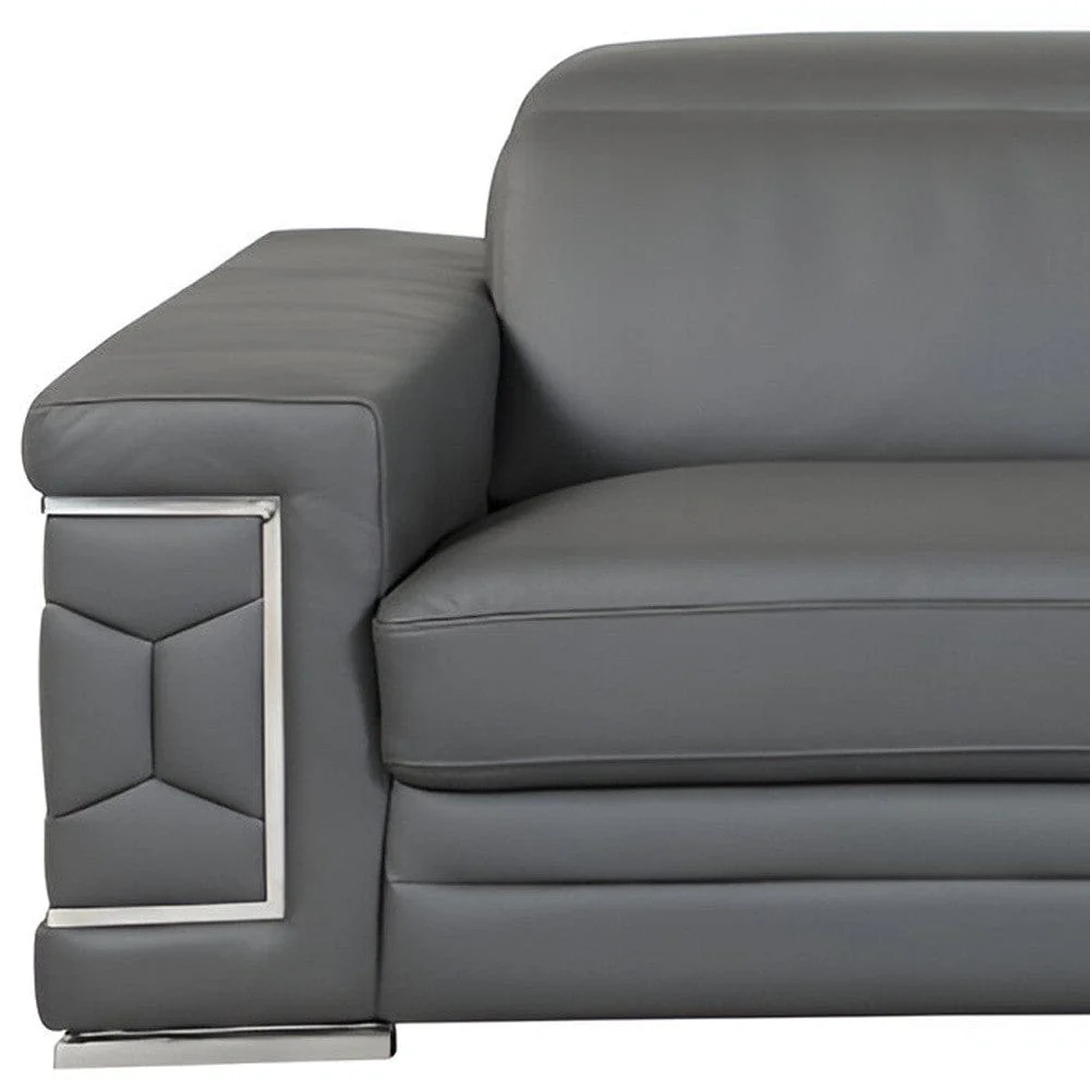 89" Dark Gray Italian Leather Sofa With Silver Legs - Image 7