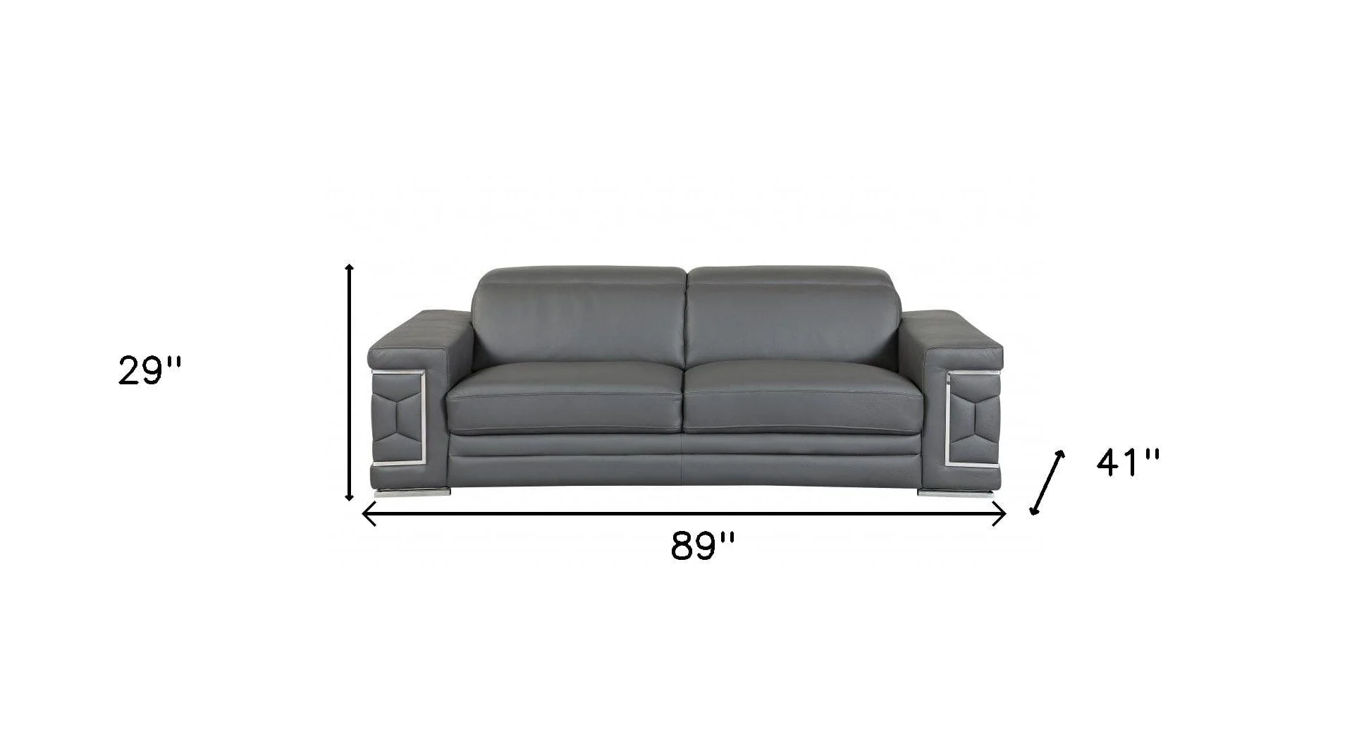 89" Dark Gray Italian Leather Sofa With Silver Legs - Image 8
