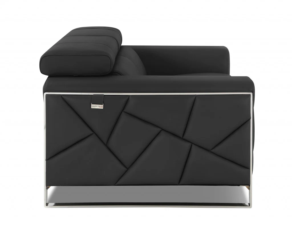89" Dark Gray Italian Leather Sofa With Silver Legs - Image 3