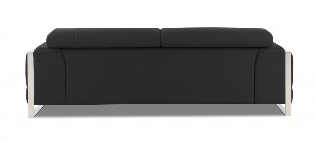 89" Dark Gray Italian Leather Sofa With Silver Legs - Image 4