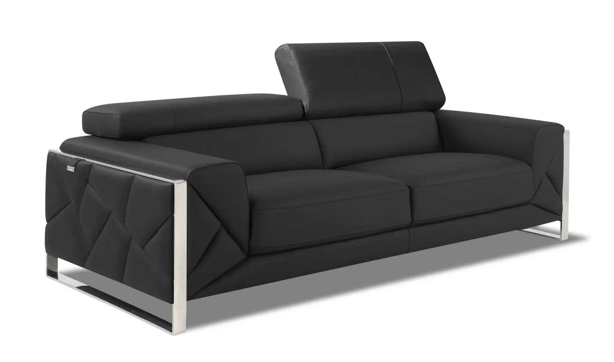 89" Dark Gray Italian Leather Sofa With Silver Legs - Image 6
